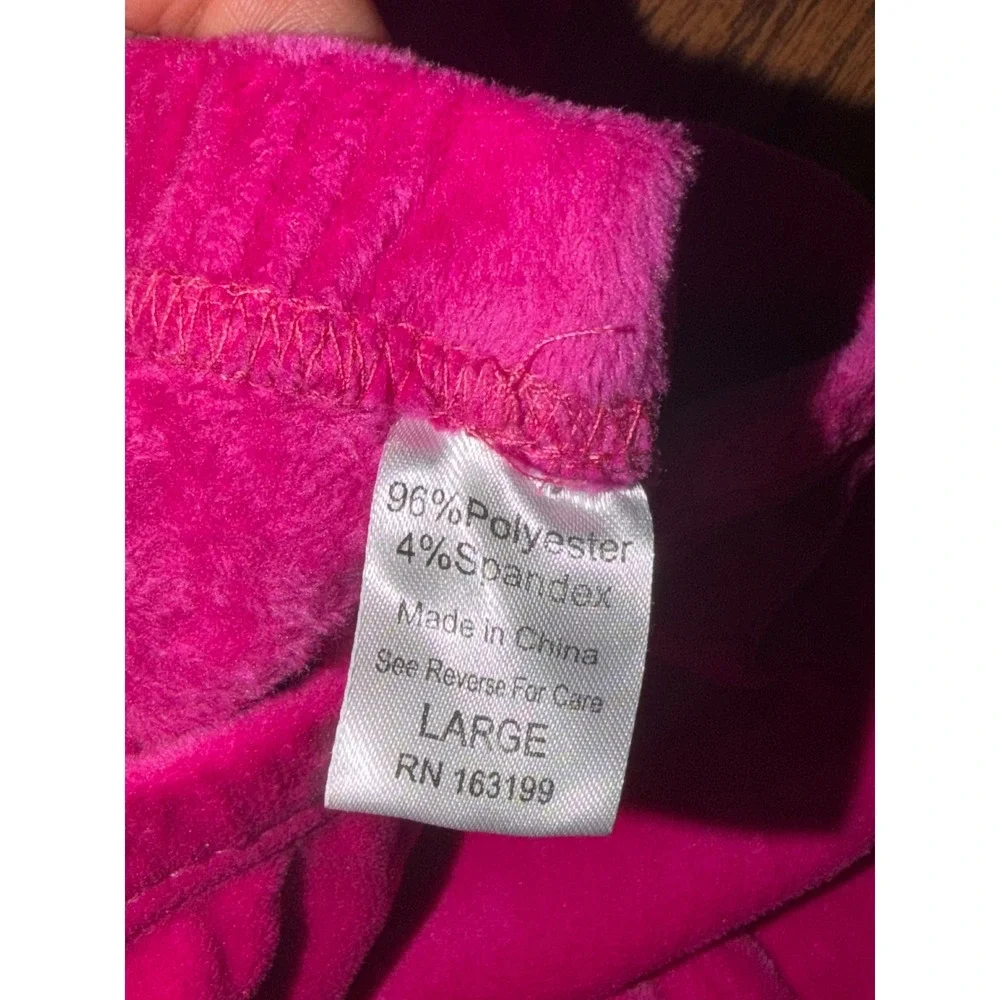 Hot Pink Velour Lounge Set Sleeveless Crop Top Wide Leg Pants M/L 2 Piece Set - Picture 3 of 3